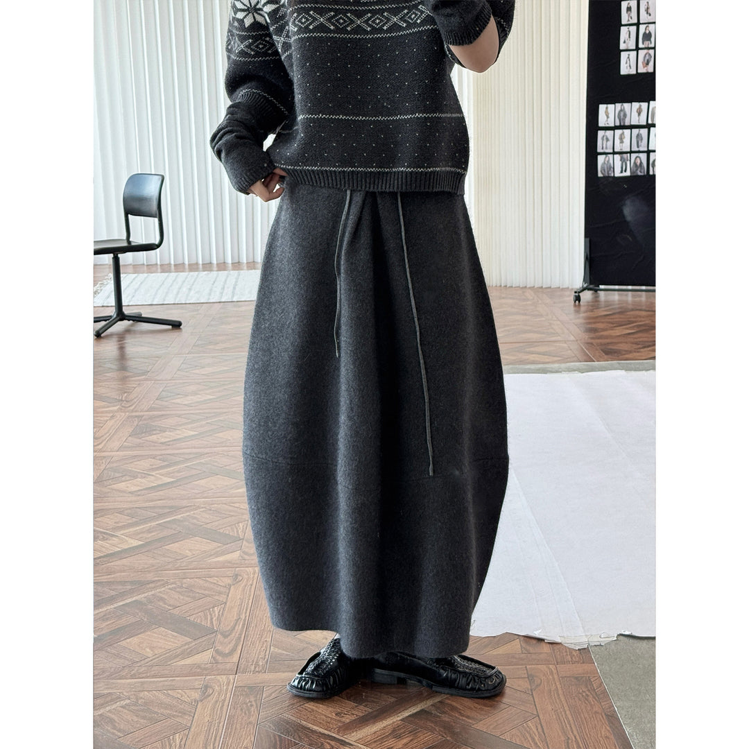 Women's High-Waisted Midi Skirt made of Fine Knit with Drawstring and Wrap Look Amarae