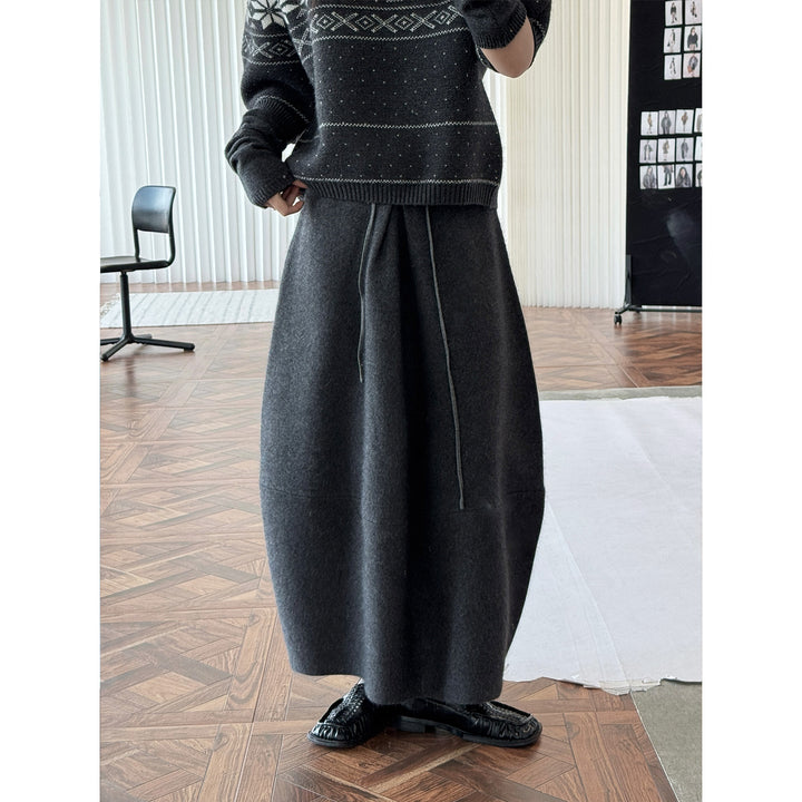 Women's High-Waisted Midi Skirt made of Fine Knit with Drawstring and Wrap Look Amarae