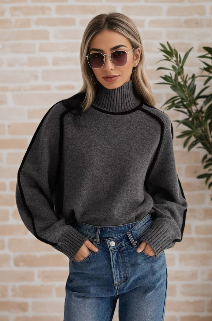 Women's sweater with high collar and modern structured details Lune London