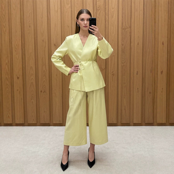 Women's wrap blazer with drawstring and wide culotte pants two-piece Amarae
