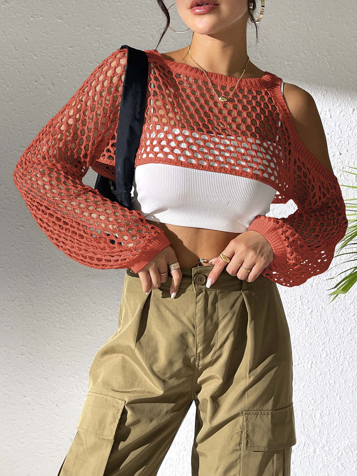 Ladies Open Knit Crop Top Amarae