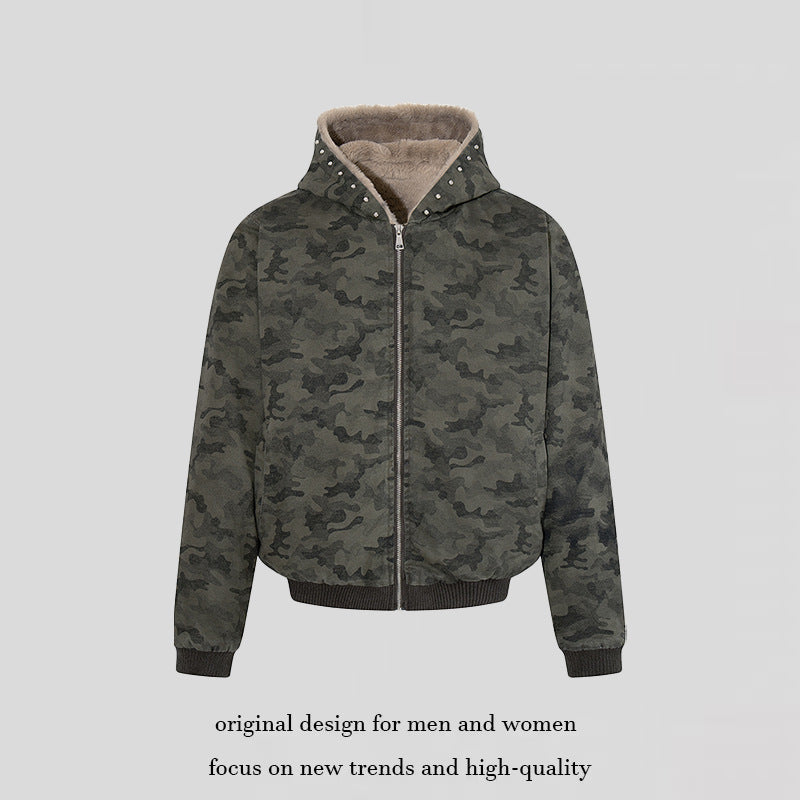 Women's padded camouflage bomber jacket with teddy lining, hood, and ribbed cuffs Amarae