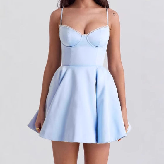 Playful A-line dress for women with lace bustier and adjustable straps Lune London