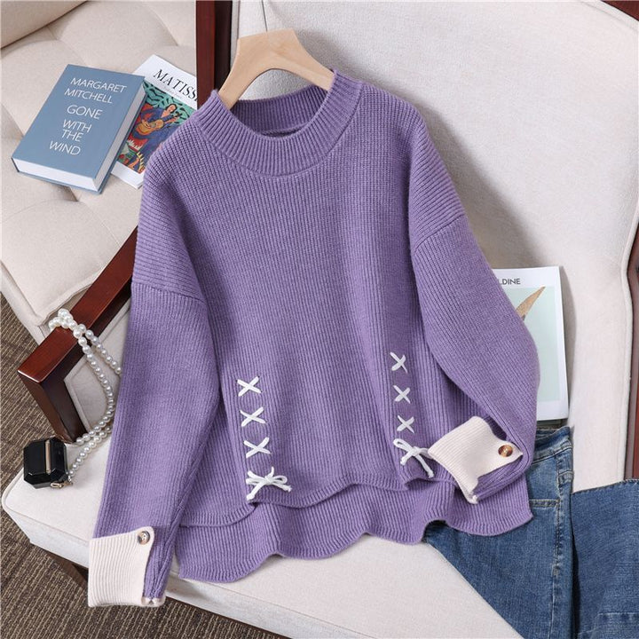 Pull en tricot épais pour femmes avec des détails de lacets ludiques Chic & Stil