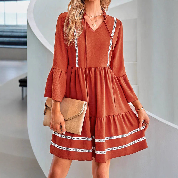 Casual midi dress for women with elegant ruffle details and V-neck Lune London