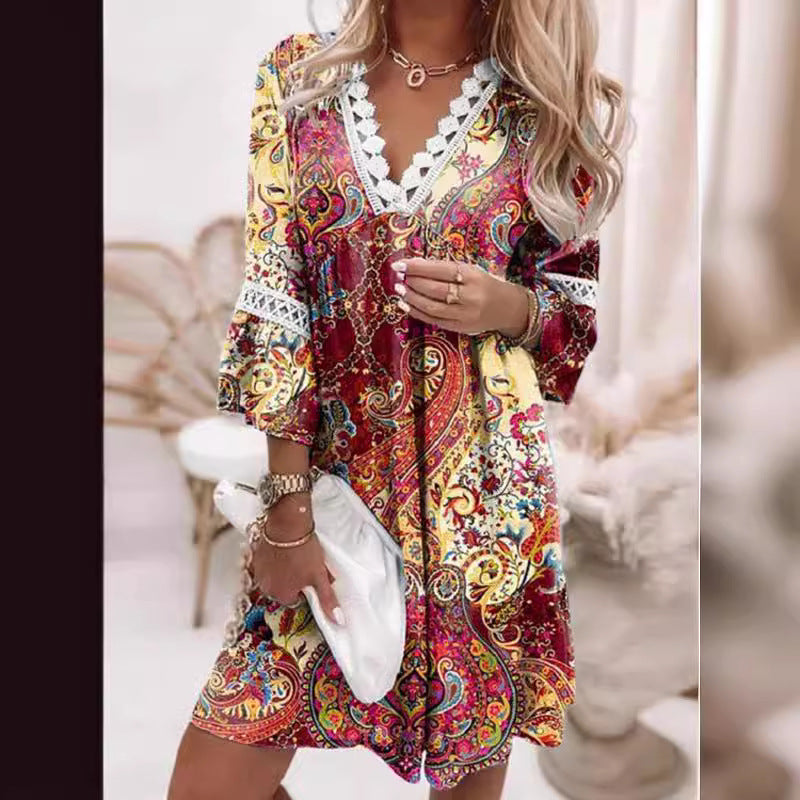 Casual dress for women with V-neck and ruffle details Lune London