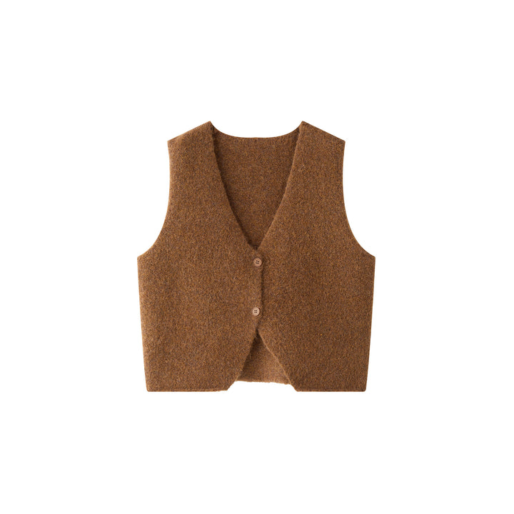 Women's Cozy Boucle Vest with V-Neck and Button Placket Amarae
