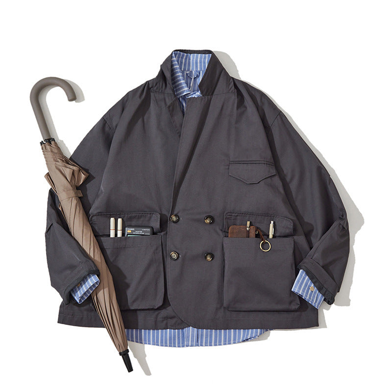 Unisex Boxy Overjacket with double-breasted button placket, large utility patch pockets and short boxy cut Amarae
