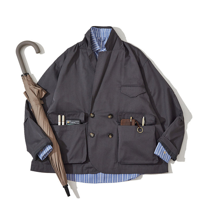 Unisex Boxy Overjacket with double-breasted button placket, large utility patch pockets and short boxy cut Amarae