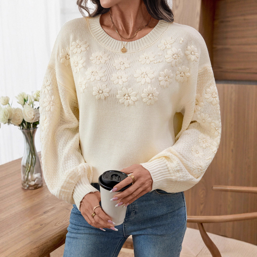Fashionable women's sweater with floral embroidery and structured sleeves Lune London