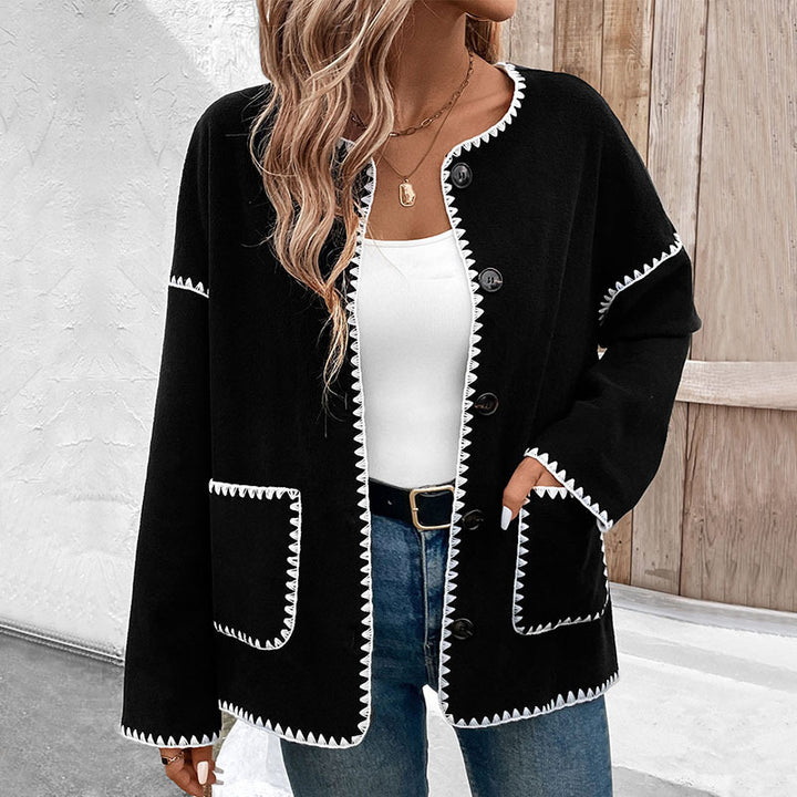 Ladies modern knit jacket with unique contrast seams Lune London