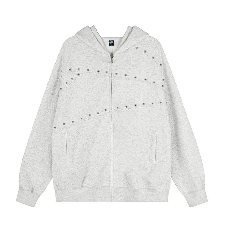 Women's oversized hoodie sweatshirt jacket in used look with stud decoration and full-length zipper Amarae