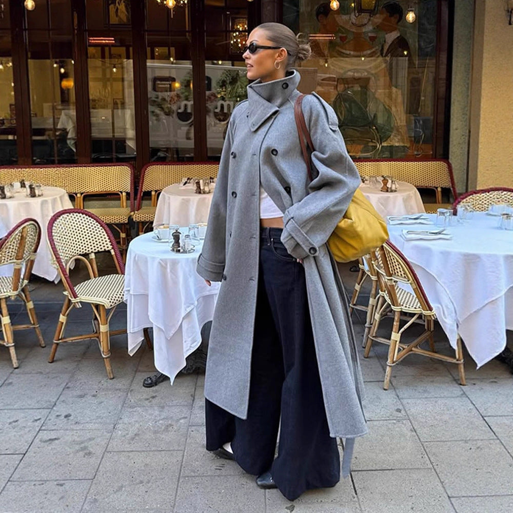 Ladies Oversize Coat made of Wool Mix with High Stand-Up Collar and Asymmetrical Button Placket Amarae