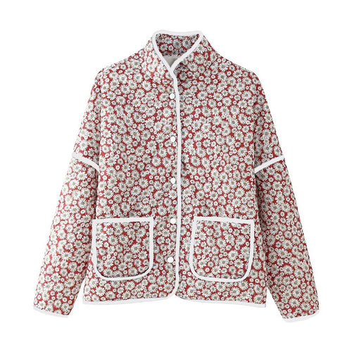 Women Floral Pattern Jacket with Practical Pockets and Elegant Collar Amarae
