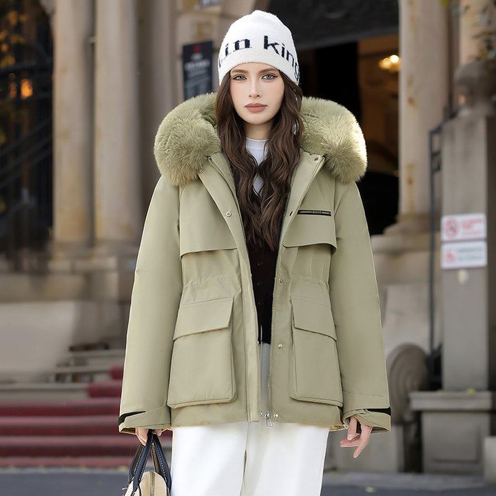Ladies Elegant and warm winter jacket with removable faux fur collar and practical pockets Lune London