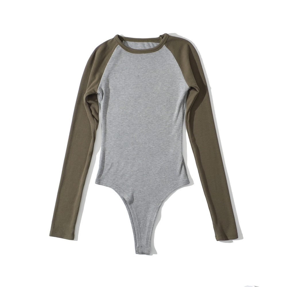 Women's raglan bodysuit with long sleeves, ribbed texture and snap closure Amarae