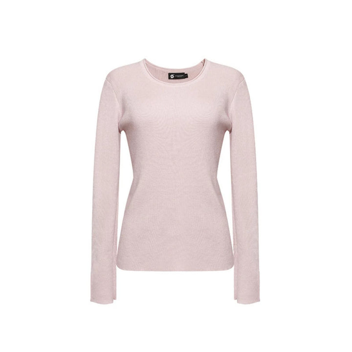 Women's fine knit sweater with round neckline, slim silhouette, and decorative button sleeves Amarae