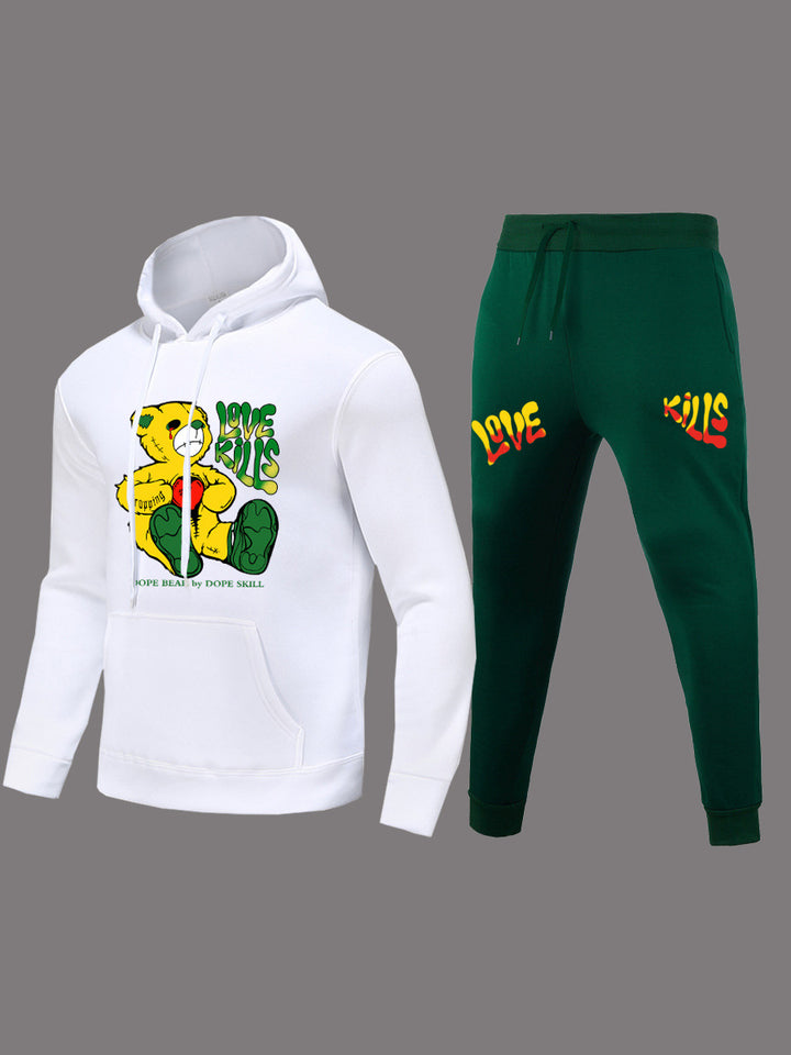 Women Hoodie and jogging pants set with creative bear pattern and striking inscription Lune London