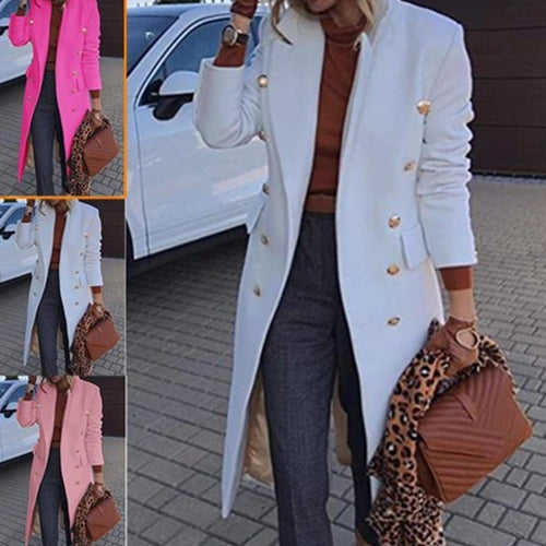 Ladies Elegant Double-Breasted Coat with Gold Buttons and Tailored Fit Amarae