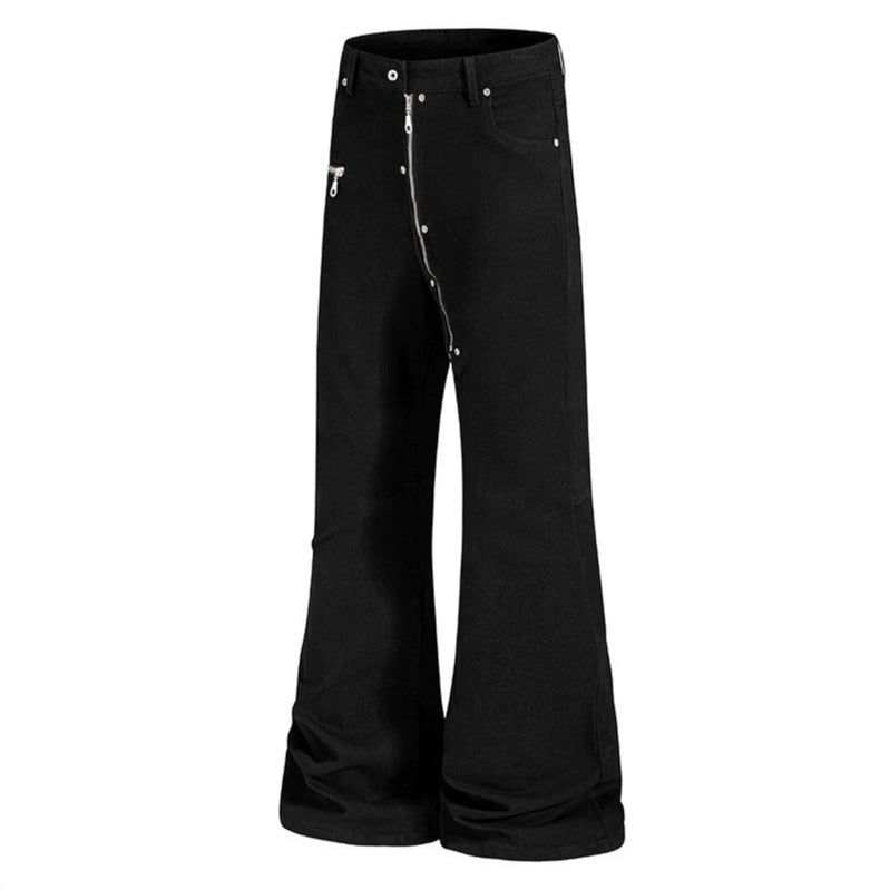 Women’s flared trousers with high waist, asymmetrical front zipper and utility details Amarae