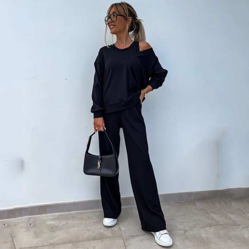 Casual knitted set for women with off-shoulder top from Lune London