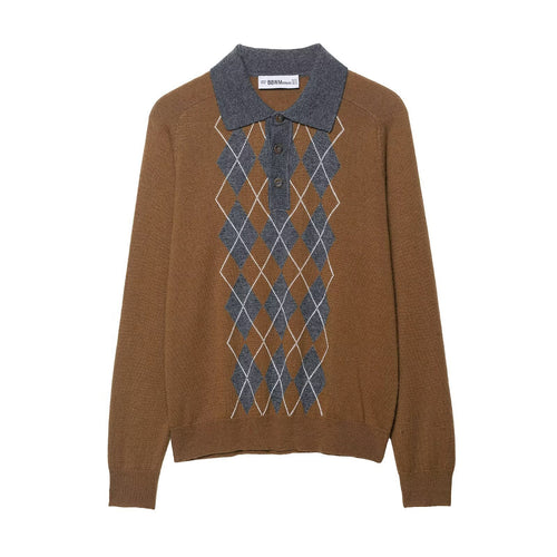 Knitted pullover for ladies with a trendy diamond pattern and a classic polo collar Amarae