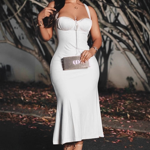 Ladies Elegant Maxi Dress with Refined Strap Details and a Chic Fitted Silhouette