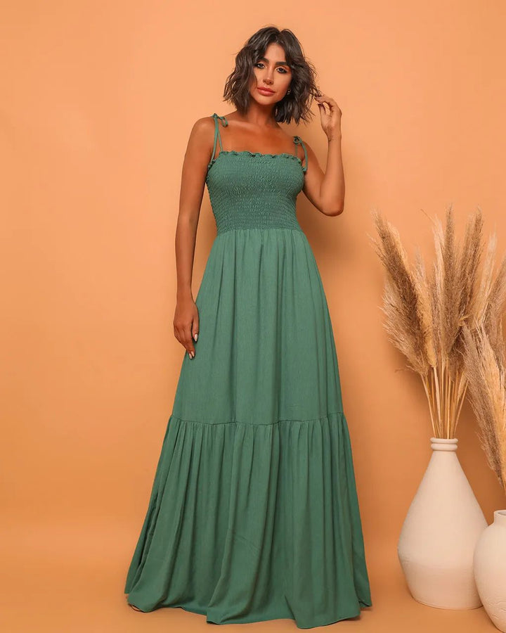 Women's airy maxi dress with spaghetti straps and ruffle details Lune London