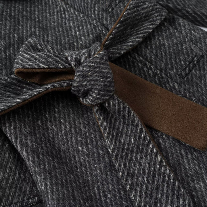 Women's wool blend coat with tie belt and large contrast collar Amarae