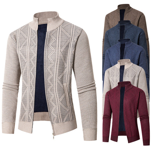 Men's knitted jacket with a structured braid design and a high collar Amarae