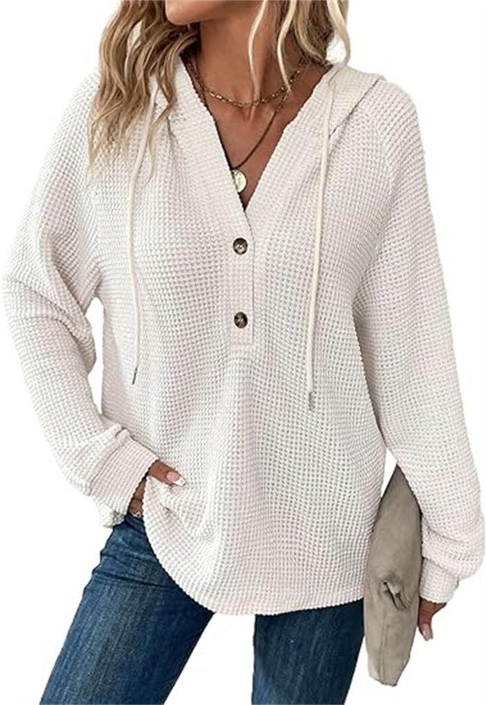 Ladies hooded sweatshirt in waffle texture Amarae