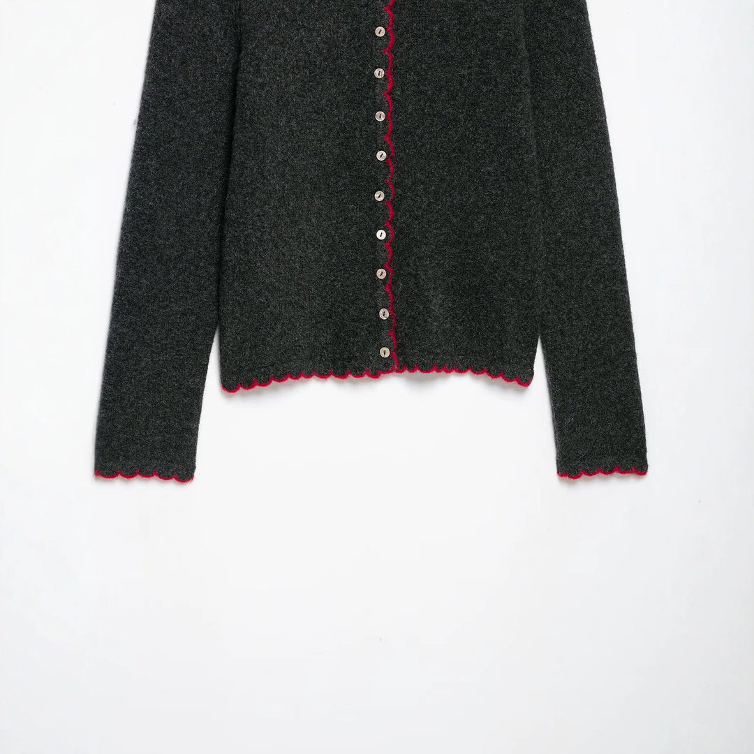 Ladies fine knit cardigan with shell edge and mother-of-pearl buttons Amarae