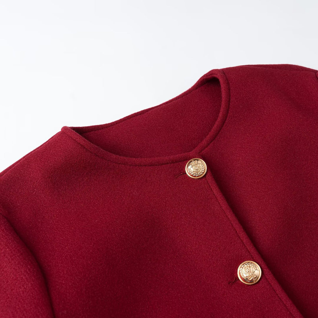 Women’s short jacket in boxy cut with round neck and gold decorative buttons Amarae