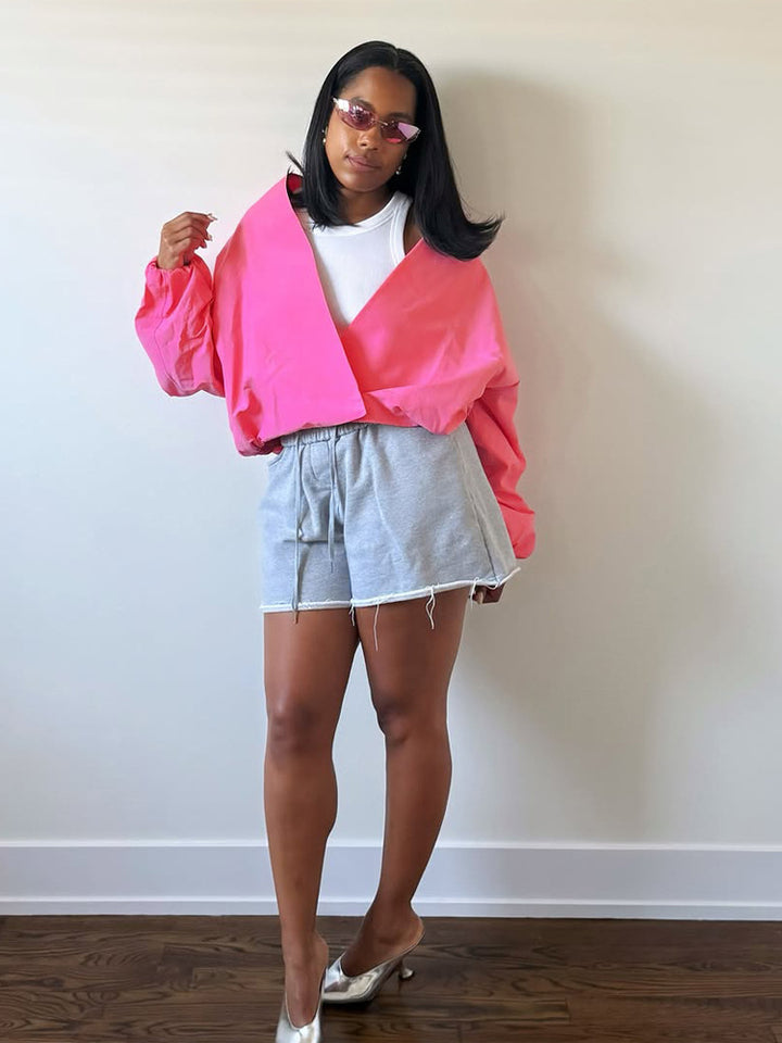 Women short cut oversized wrap jacket with balloon sleeves Amarae