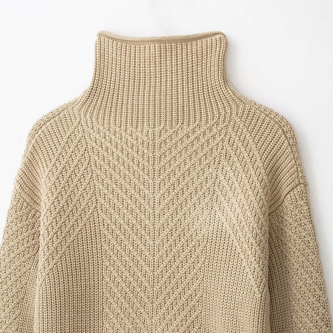 Ladies chunky knit pullover with half zipper and high stand-up collar Amarae
