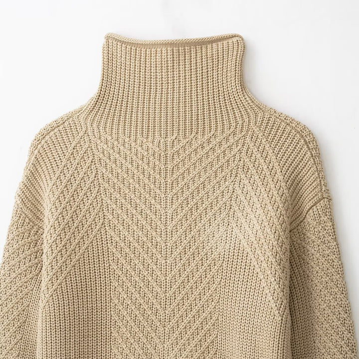 Ladies chunky knit pullover with half zipper and high stand-up collar Amarae