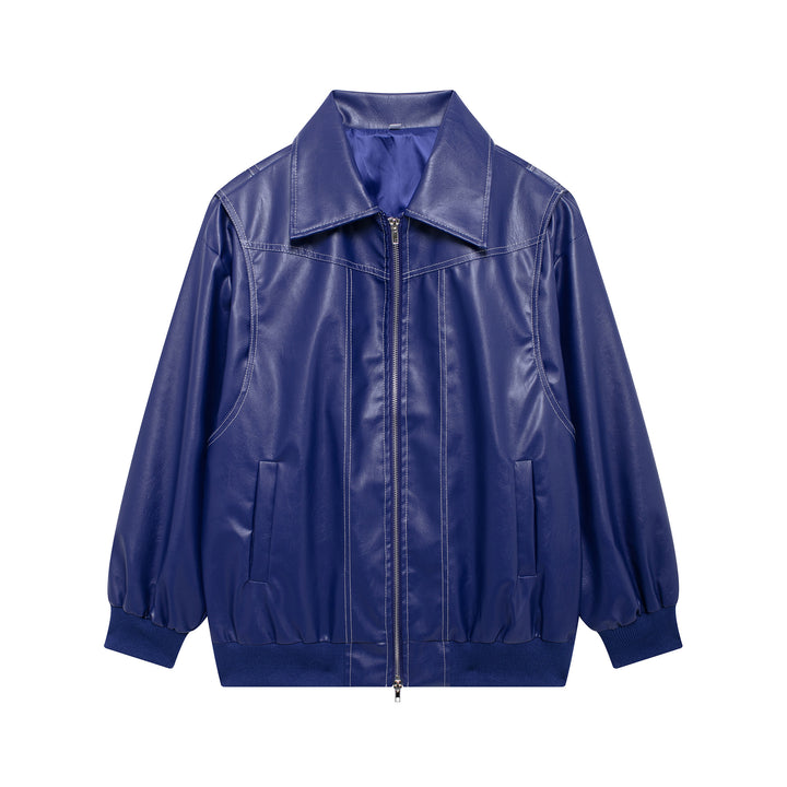 Ladies Trendy Synthetic Leather Jacket with Elastic Cuffs and Practical Pockets Lune London