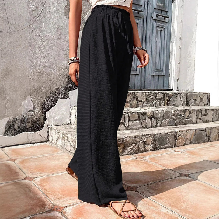 Women Lightweight Palazzo Pants with Crinkle Texture, High Smocked Waist and Drawstring Amarae