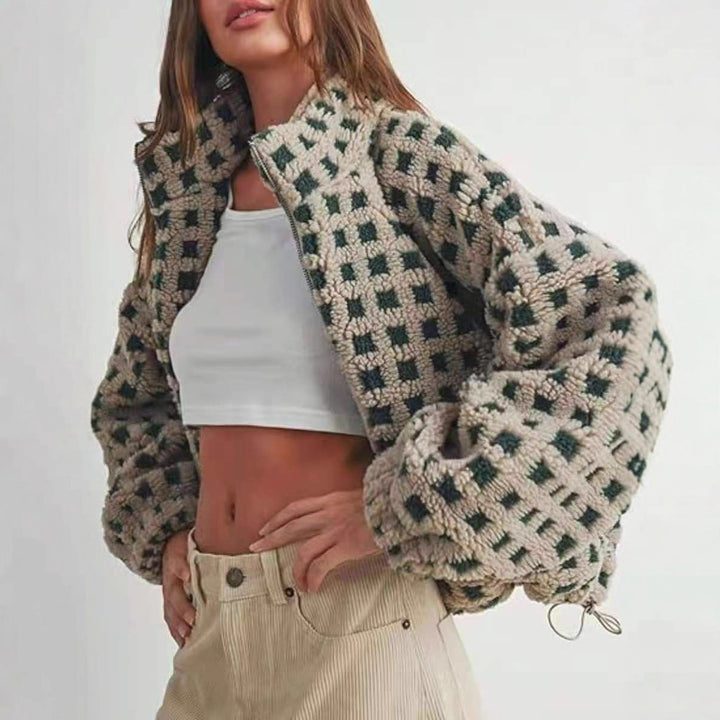 Ladies comfortable fleece jacket with modern check design Lune London