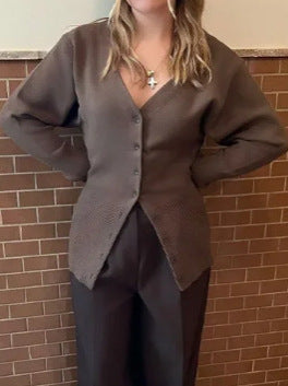 Knitted women's jacket with V-neck and button row Amarae