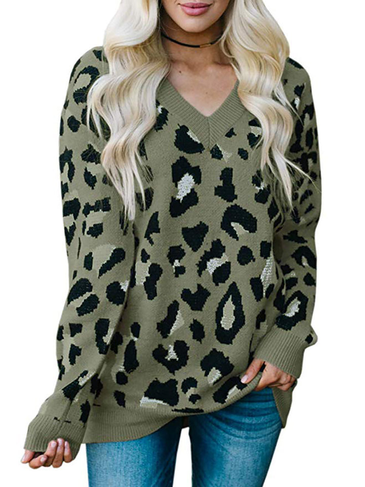 Women’s sweater with leopard pattern and V-neck Lune London