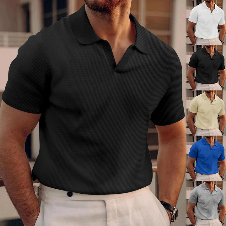 Men's polo with structured fabric and modern V-neck Lune London
