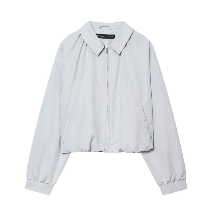 Women's Cropped Bomber Jacket in Oversized Look with Shirt Collar and Elastic Waistband