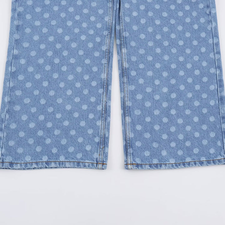 Women Short-Cut Wide-Leg Jeans with Polka Dot Pattern and High Waist Amarae
