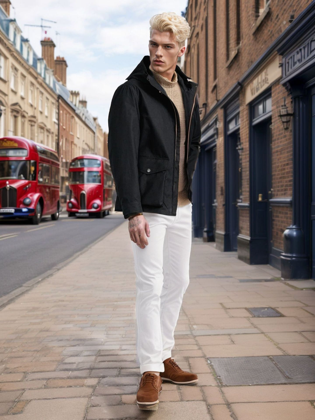 Functional transition jacket for men with adjustable hood collar Lune London