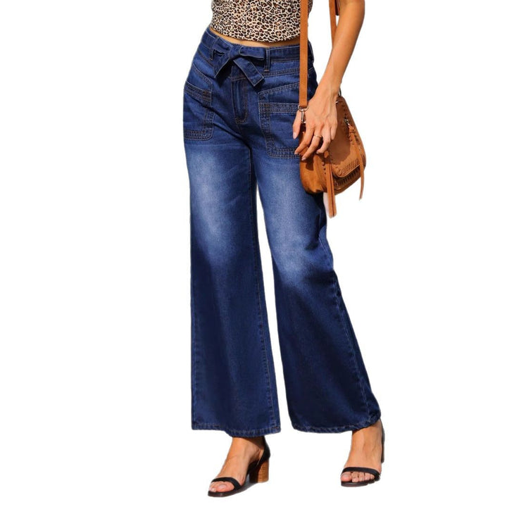 Women High-waisted wide jeans with bow waistband and patch pockets Amarae