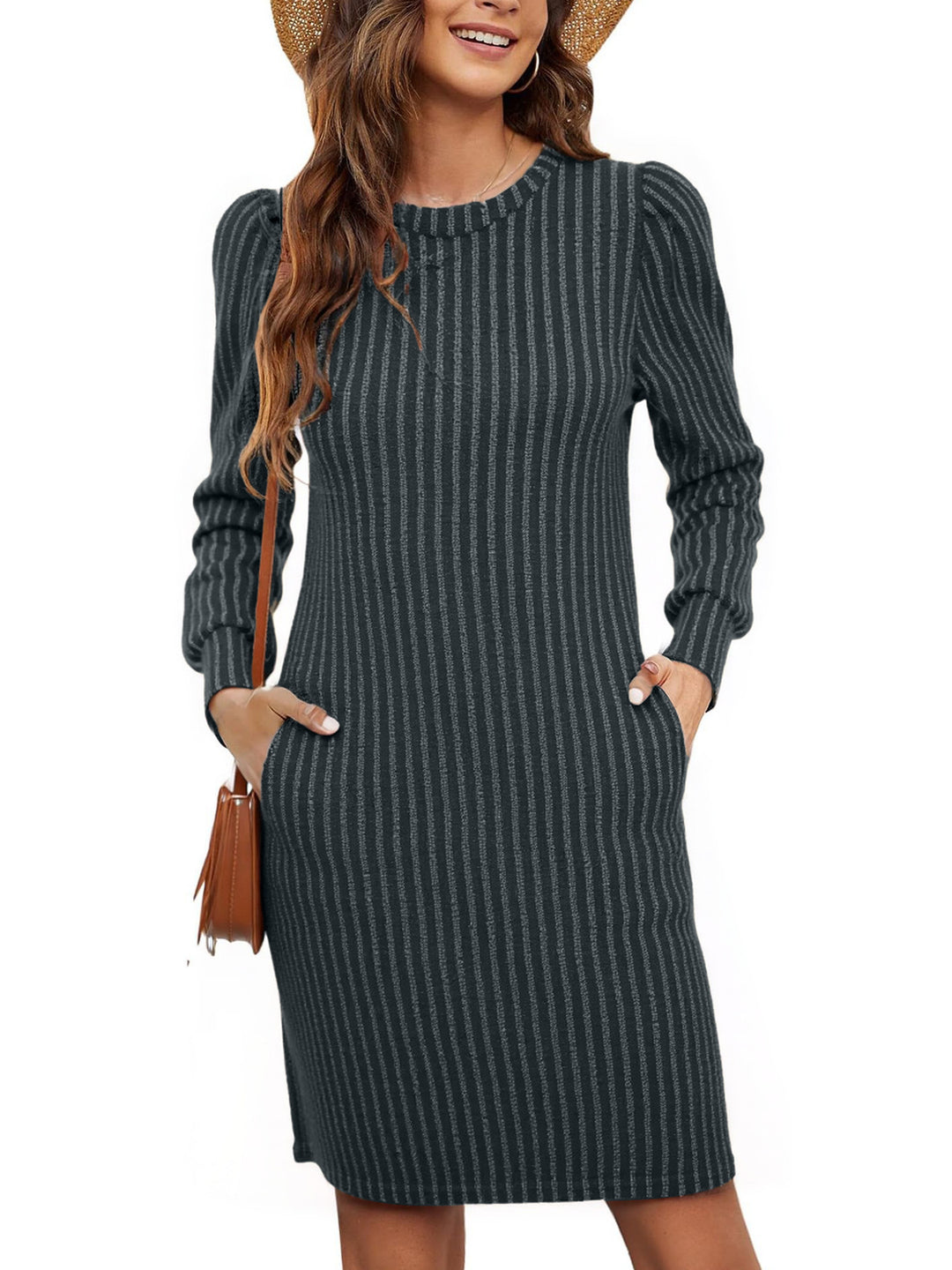 Robe pull femme avec tricot à côtes décontracté et élégantes manches bouffantes Chic & Stil
