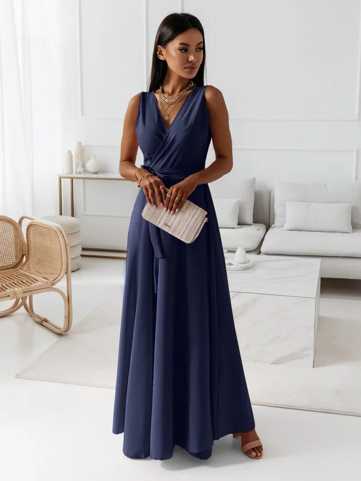 Maxi wrap dress for women with deep V-neck and flowy cut Lune London