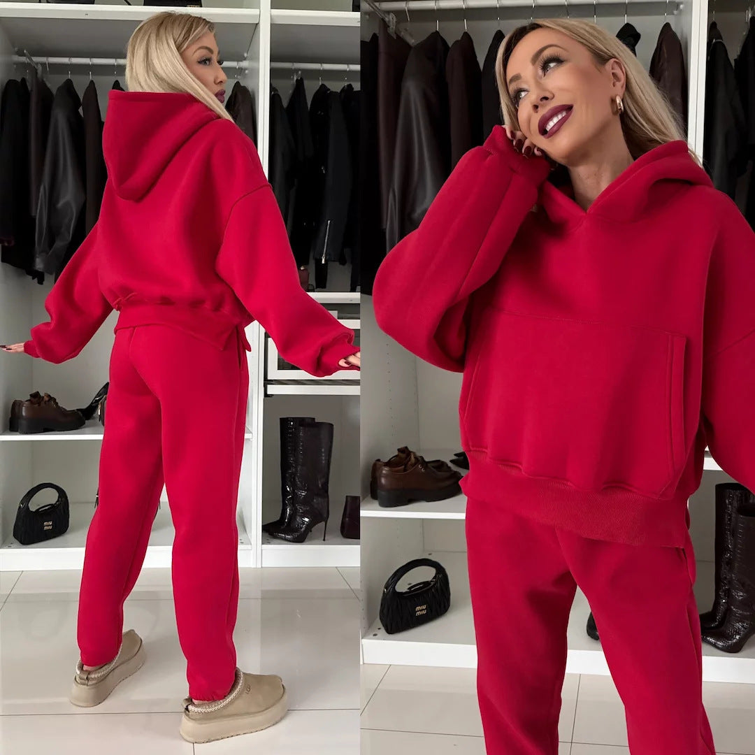 Ladies Hooded Sports Tracksuit Top with Jogging Pants Lune London