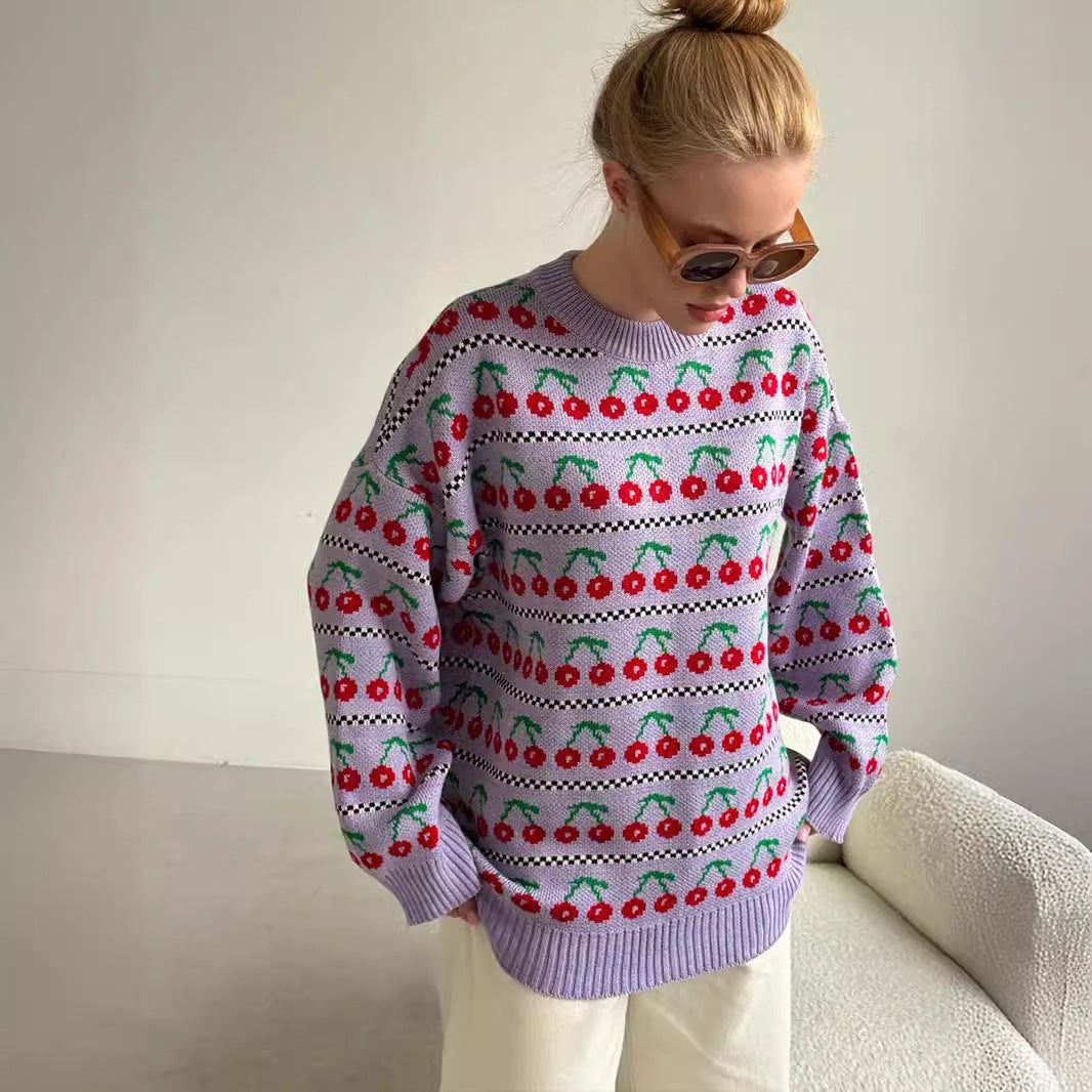 Ladies Sweater with Fruity Design Patterns Lune London
